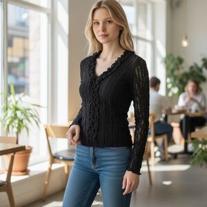 Karen Kane Lifestyle Black Lace Long Sleeve Top